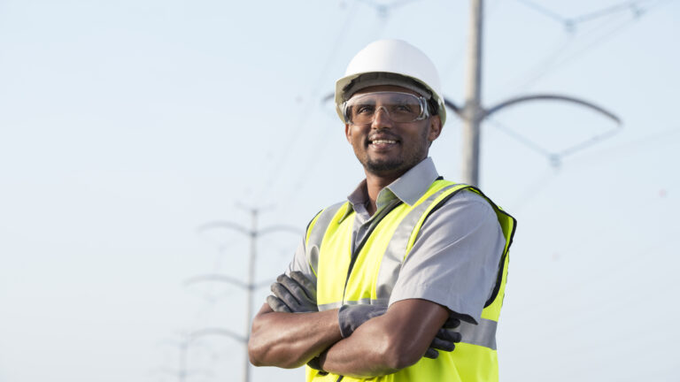 Portrait of manual worker / electrician / lineman / engineer / technician.